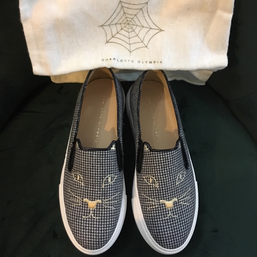 Charlotte Olympia houndstooth kitten slip on shoes